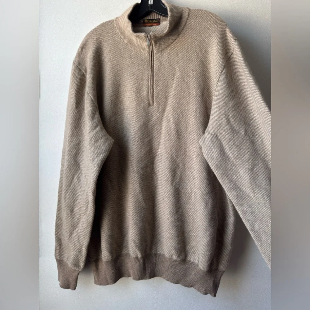 Loro Piana Roadster Pull 100% Cashmere Tan Half Zip-Up Sweater